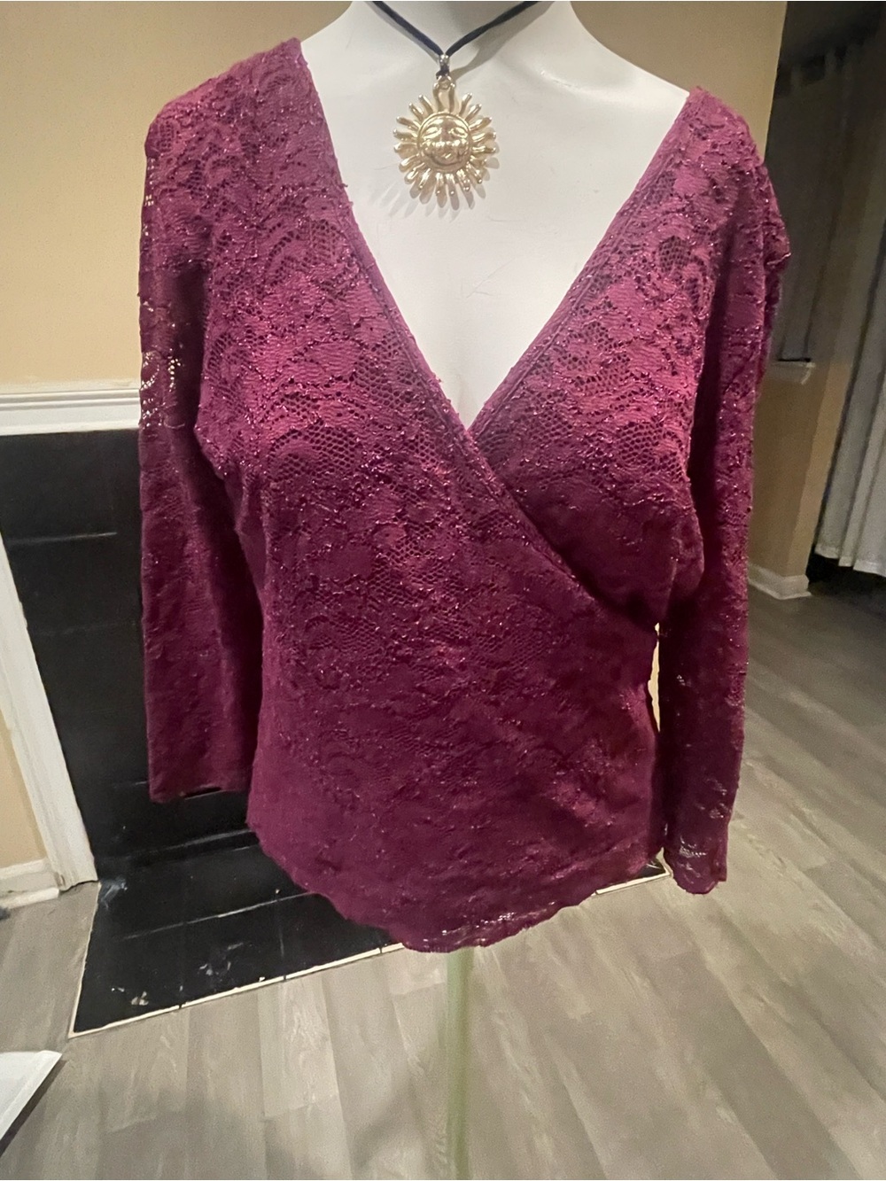 Soft Surroundings Plum Lace Surplice Top Bohoglam Casual outing Top